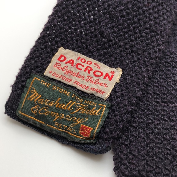 Retro Knit Textured Slim Tie Square Profile VTG Marshall Field’s Dark Blue - Picture 4 of 6